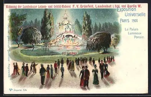 Lithographie Paris, Exposition universelle de 1900, Le Palais Lumineux Ponsin, Nachtpartie