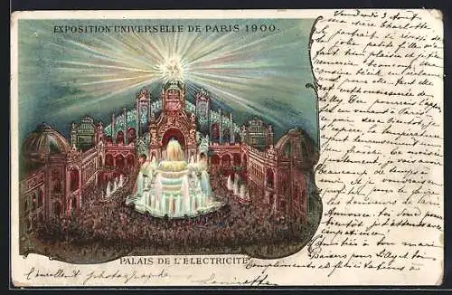 Lithographie Paris, Ausstellung Exposition Universelle de 1900, Palais de l`Électricité