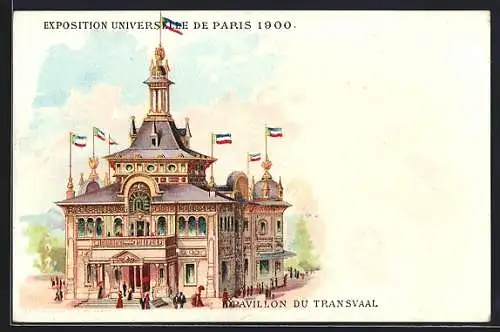 Lithographie Paris, Exposition universelle de 1900, Pavillon de Transvaal