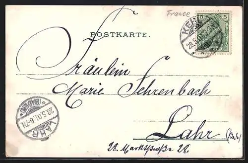 Lithographie Dresden, Gross Deutsche Gartenbauausstellung 1900, Gebäude für Gartenbau, Reklame für Liqueur Lodin!