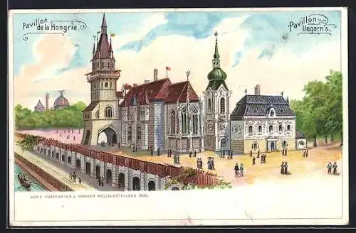 Lithographie Paris, Weltausstellung 1900, Pavillon Ungarn