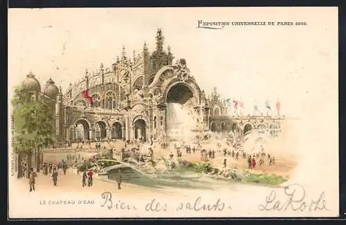 Lithographie Paris, Exposition universelle de 1900, Le Chateau d`Eau