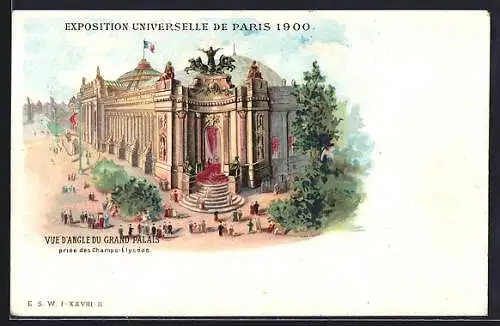 Lithographie Paris, Exposition universelle de 1900, Vue d`Angle du Grand Palais