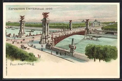 Lithographie Paris, Exposition universelle de 1900 pont Alexandre III., Beleuchtung