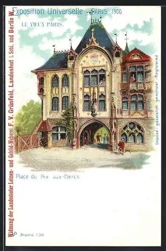 Lithographie Paris, Exposition universelle de 1900, Place du Pré-aux-Clercs