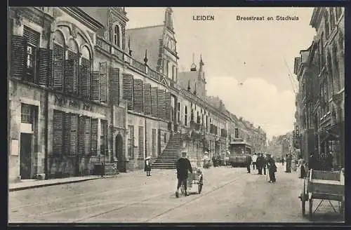 AK Leiden, Breestraat en Stadhuis, Strassenbahn