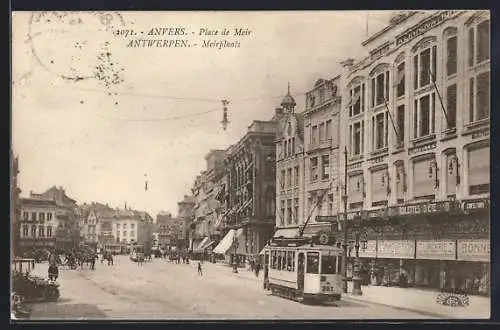 AK Anvers, Place de Meir, Strassenbahn