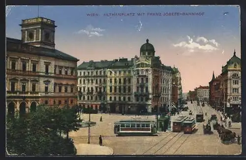 AK Wien, Althanplatz mit Franz Josef-Bahnhof und Strassenbahn