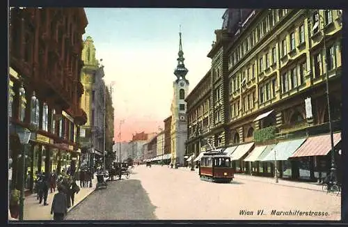 AK Wien, Strassenbahn in der Mariahilferstrasse