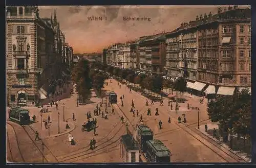 AK Wien, Strassenbahnen auf dem Schottenring