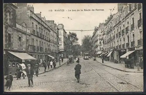 AK Nantes, Le bas de la Route de Rennes, Strassenbahn