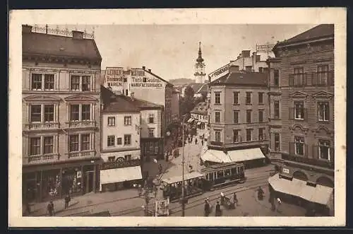 AK Linz a. d. Donau, Taubenmarkt mit Strassenbahn