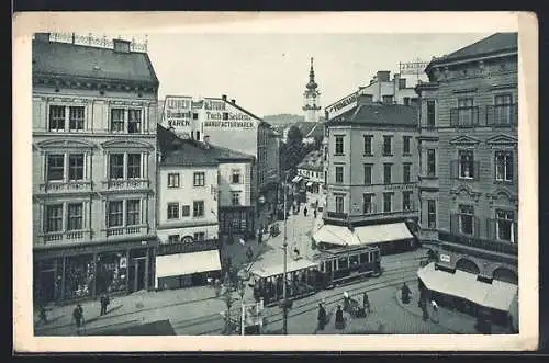 AK Linz a. d. Donau, Strassenbahn am Taubenmarkt