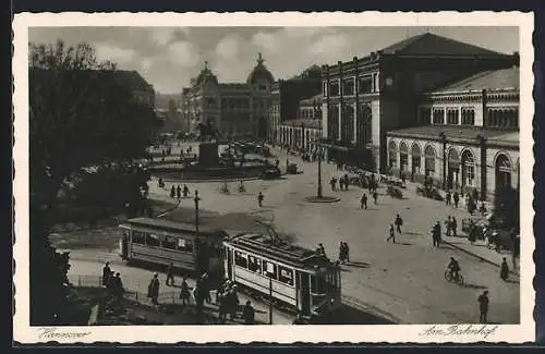 AK Hannover, Partie am Bahnhof mit Strassenbahn