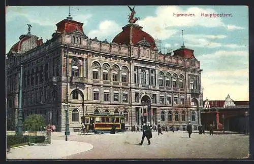 AK Hannover, Strassenbahn am Hauptpostamt