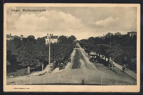 AK Libau, Kurhausprospekt mit Strassenbahn aus der Vogelschau