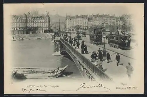 AK Lyon, le pont Lafayette, Strassenbahn