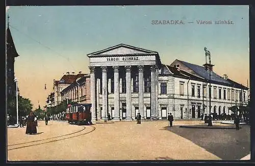 AK Szabadka, Városi szinház, Strassenbahn