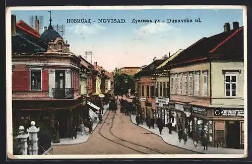 AK Novisad, Dunavska ul., Strassenbahn