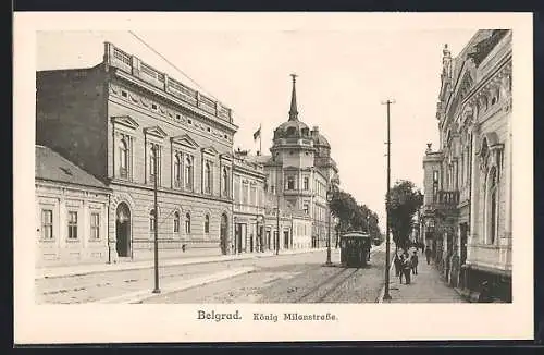 AK Belgrad, Strassenbahn in der König Milan-Strasse