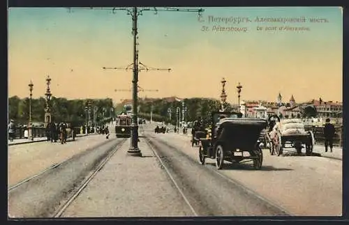 AK St. Pétersbourg, Le pont d`Alexandre, Strassenbahn