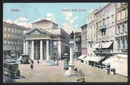 AK Trieste, Piazza della Borsa mit Strassenbahn