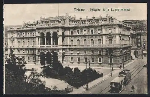 AK Trieste, Palazzo della Luogotenenza, Strassenbahn