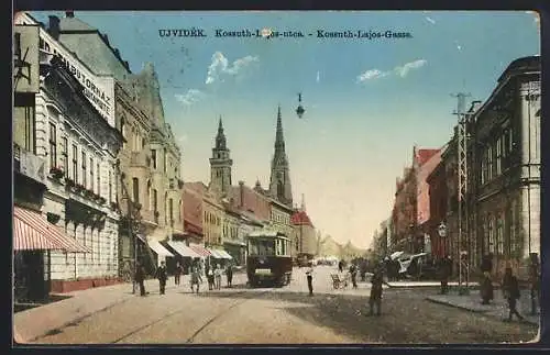 AK Ujvidek, Strassenbahn in der Kossuth-Lajos-Gasse