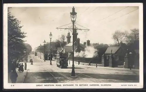 AK Glasgow, Entrance to Botanic Gardens, Great Western Road, Strassenbahn