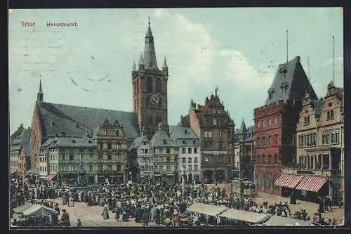 AK Trier, Hauptmarkt mit Strassenbahn