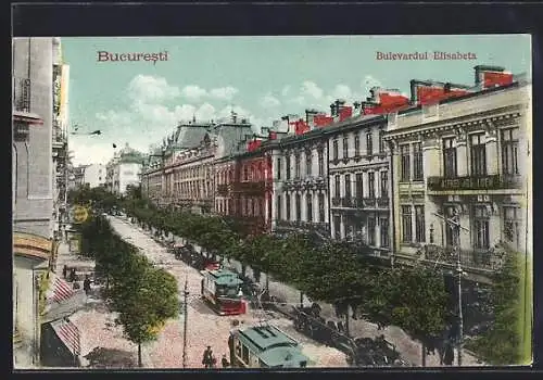 AK Bucuresti, Bulevardul Elisabeta, Strassenbahn