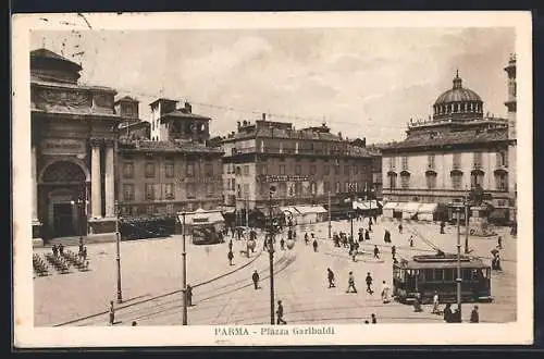 AK Parma, Piazza Garibaldi, Strassenbahn