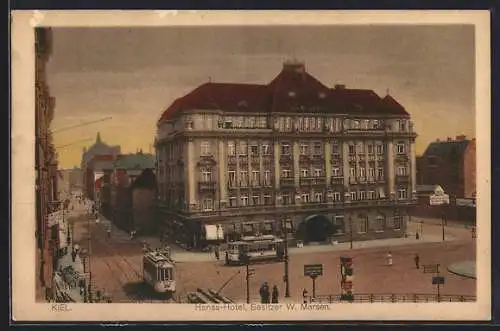 AK Kiel, Hansa-Hotel mit Strassenbahn