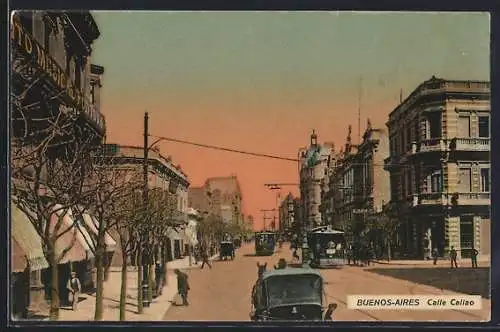 AK Buenos Aires, Calle Callao, Strassenbahn