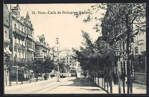 AK Vigo, Calle de Policarpo Sanz, Strassenbahn