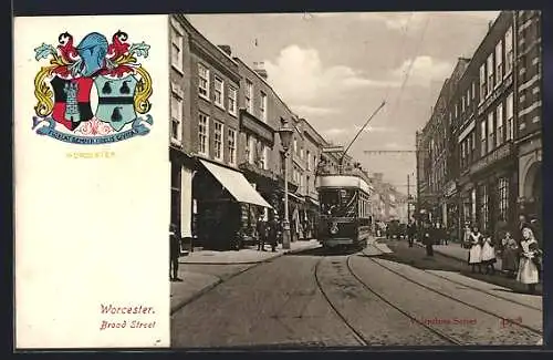 AK Wrocester, Broad Street, Strassenbahn, Wappen