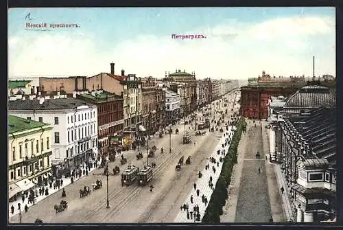 AK Nevsky, Strassenpartie mit Strassenbahn