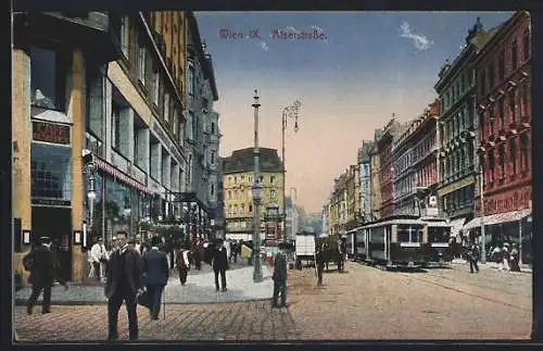 AK Wien, Partie in der Alserstrasse, Strassenbahn