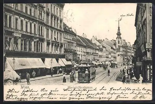 AK Wien, Strassenbahn in der Mariahilferstrasse