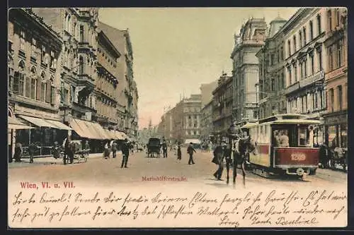 AK Wien, Mariahilferstrasse mit Strassenbahn