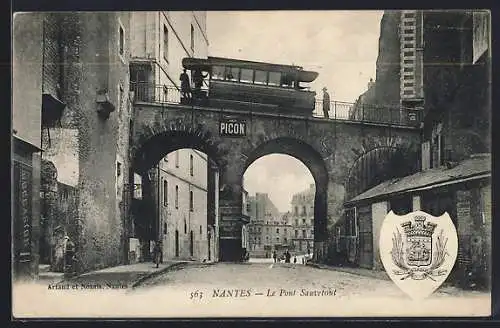 AK Nantes, Le Pont Sauvetout, Strassenbahn, Wappen