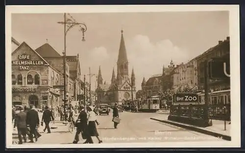 AK Berlin, Hardenbergstrasse mit Kaiser Wilhelm-Gedächtniskirche, Strassenbahn