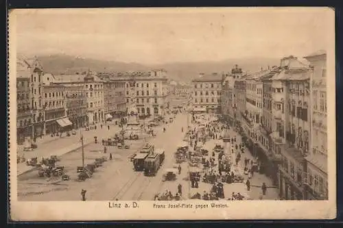 AK Linz a. D., Franz Josef-Platz mit Strassenbahn