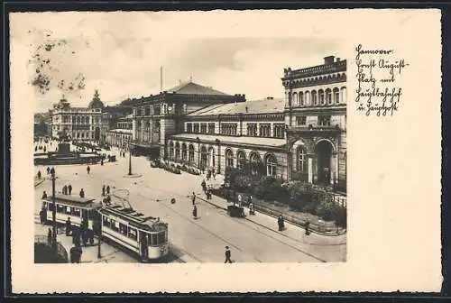 AK Hannover, Ernst August Platz mit Strassenbahn