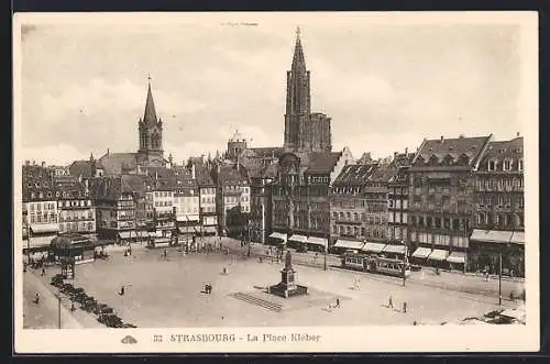 AK Strasbourg, La Place Kleber, Strassenbahn