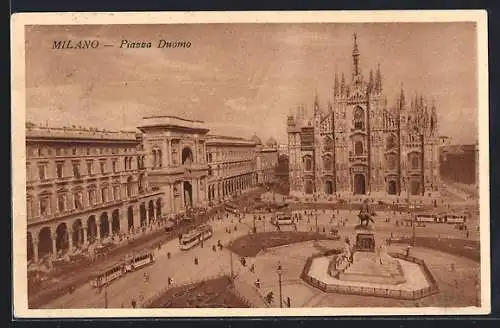 AK Milano, Piazza Duomo, Strassenbahn