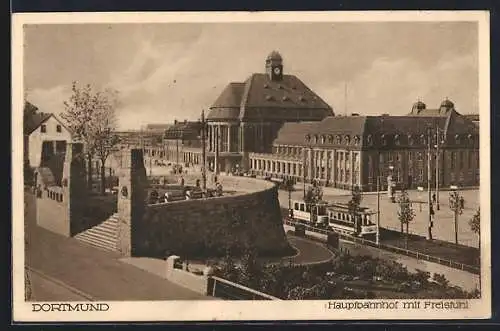 AK Dortmund, Strassenbahn am Hauptbahnhof mit Freistuhl