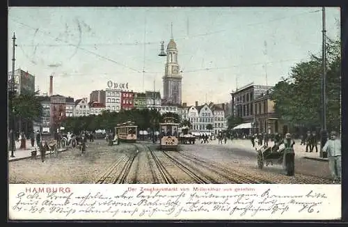 AK Hamburg, Zeughausmarkt vom Millerntor aus, Strassenbahnen