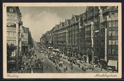 AK Hamburg, Mönckebergstrasse mit Strassenbahn