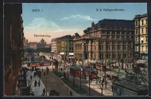 AK Wien, K. k. Hofoperntheater mit Strassenbahn